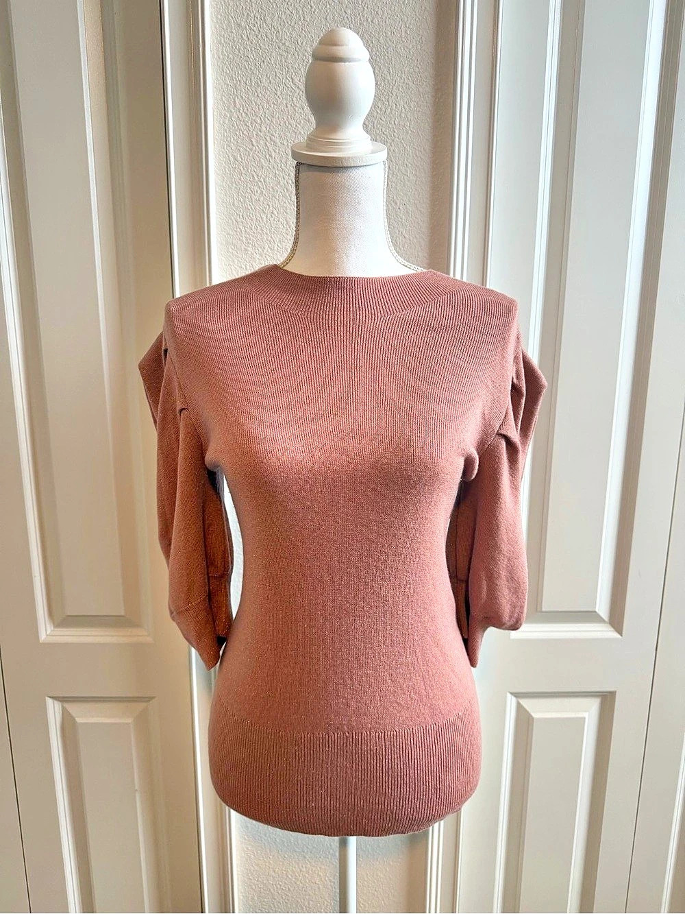 Mystree Dusty Rose Metallic Puff Sleeve Sweater Size Large